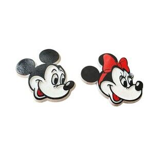 Vintage Disney Mickey and Minnie Mouse Rubber Fridge Magnets Pair 2"